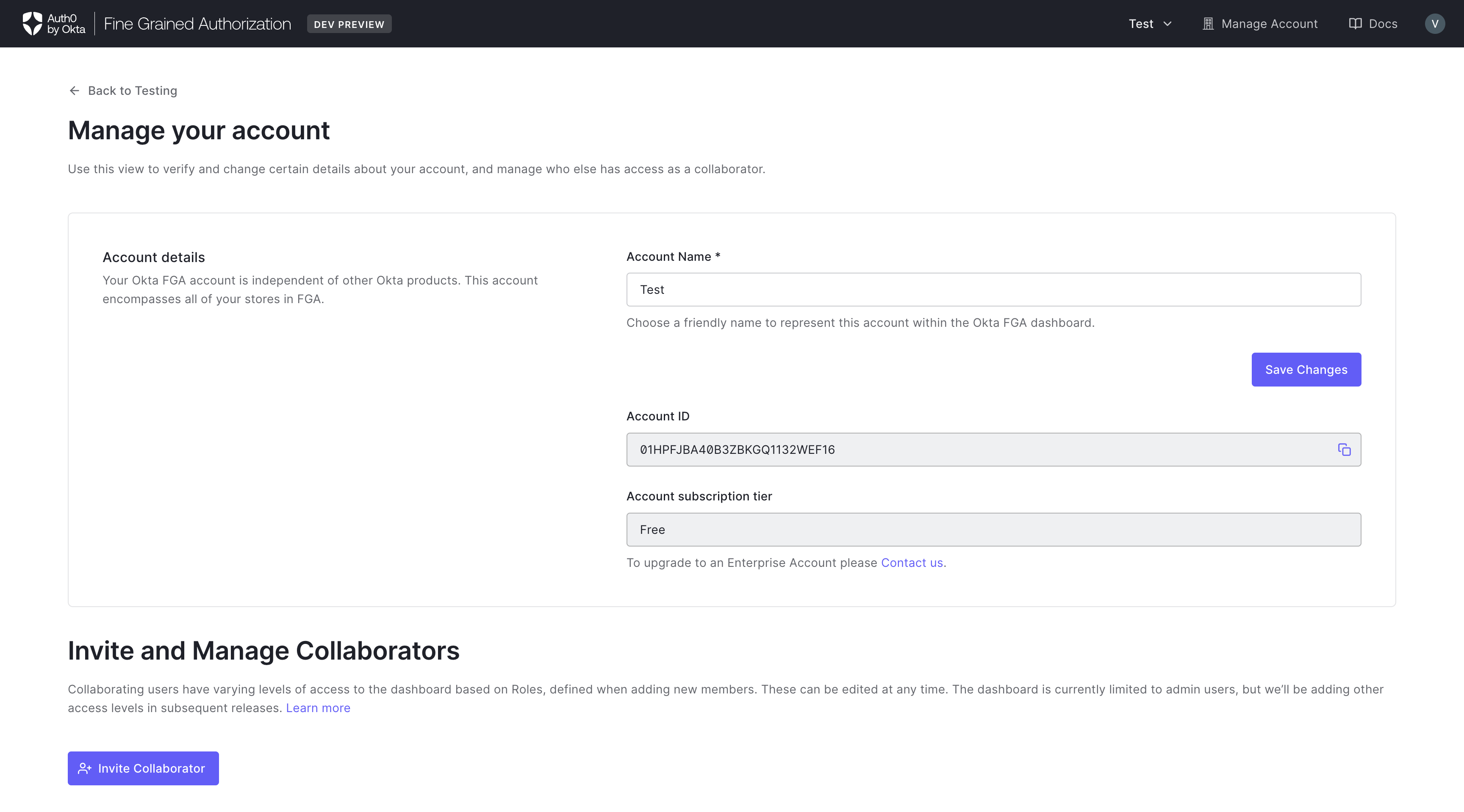 Image showing how manage account page