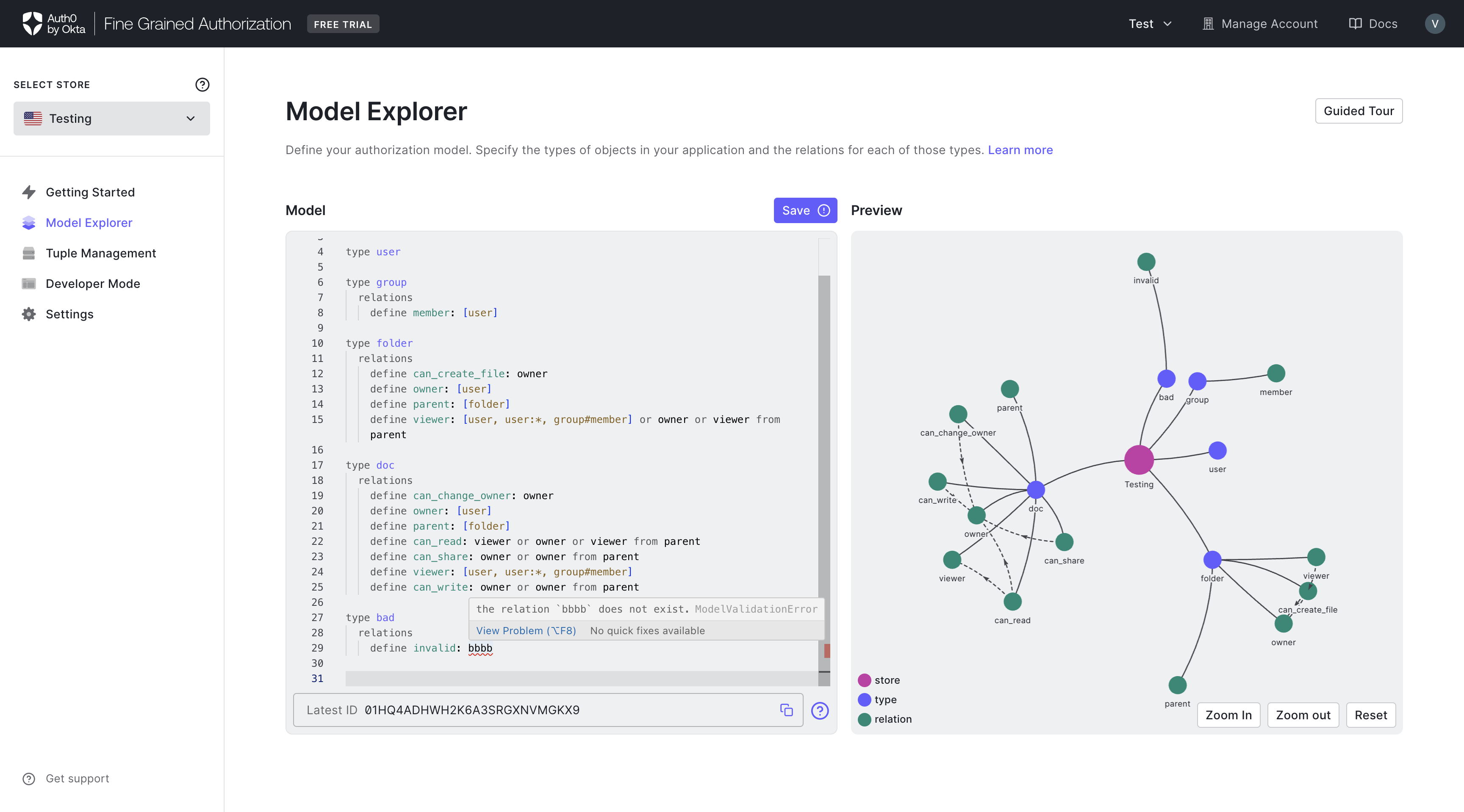 Image showing the model explorer with invalid syntax