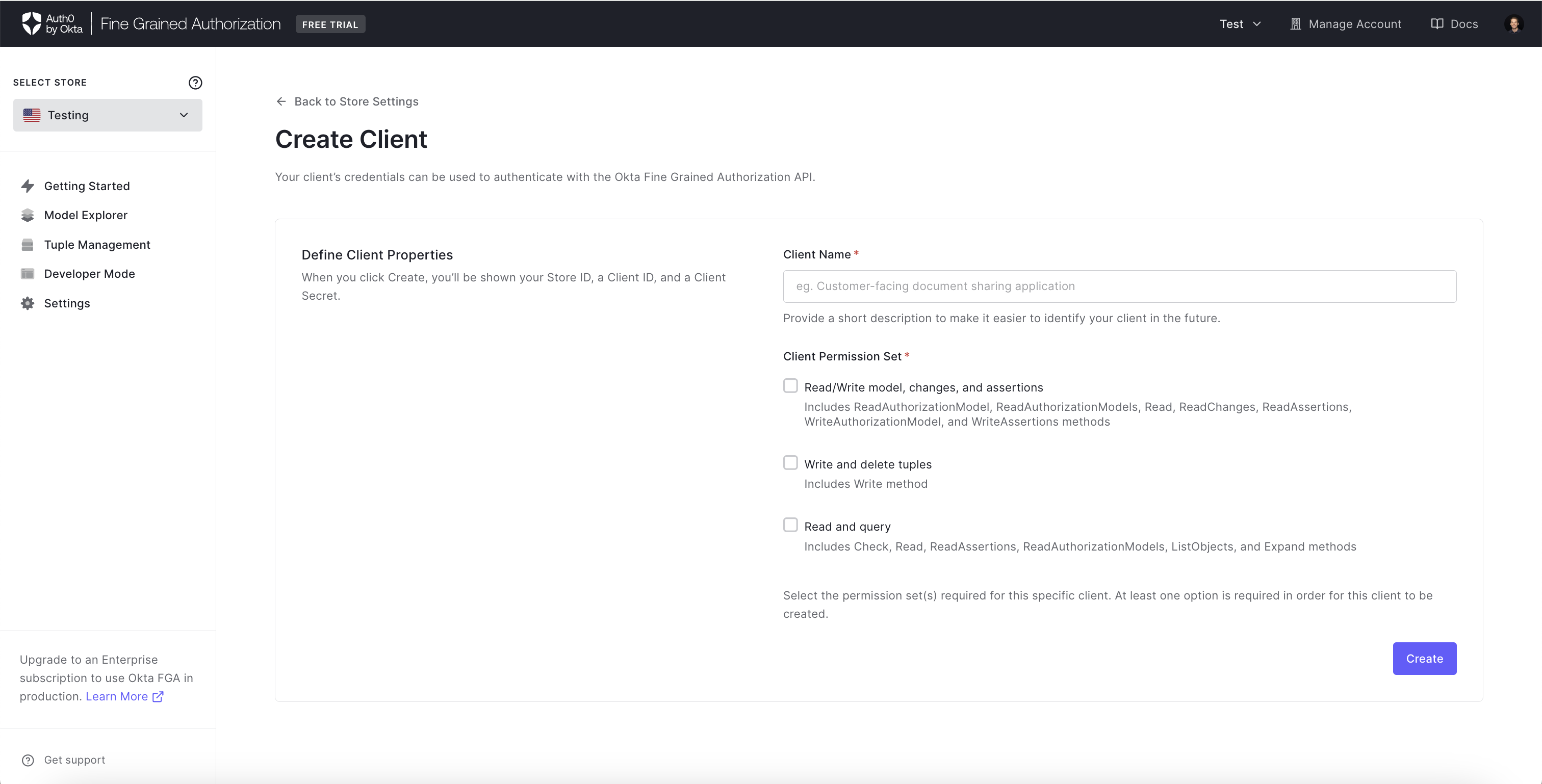 Image showing  create client page