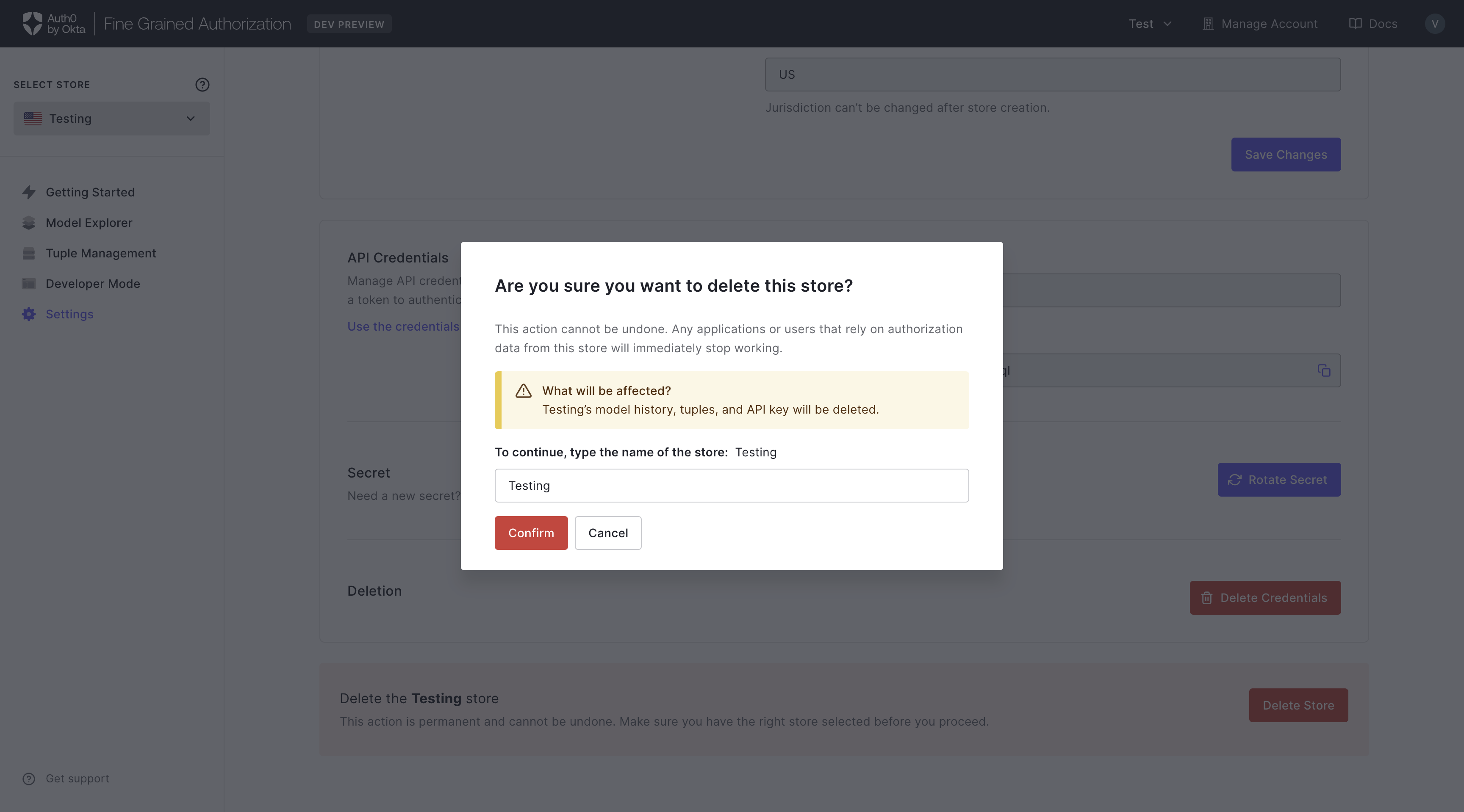 Image showing  delete store confirmation