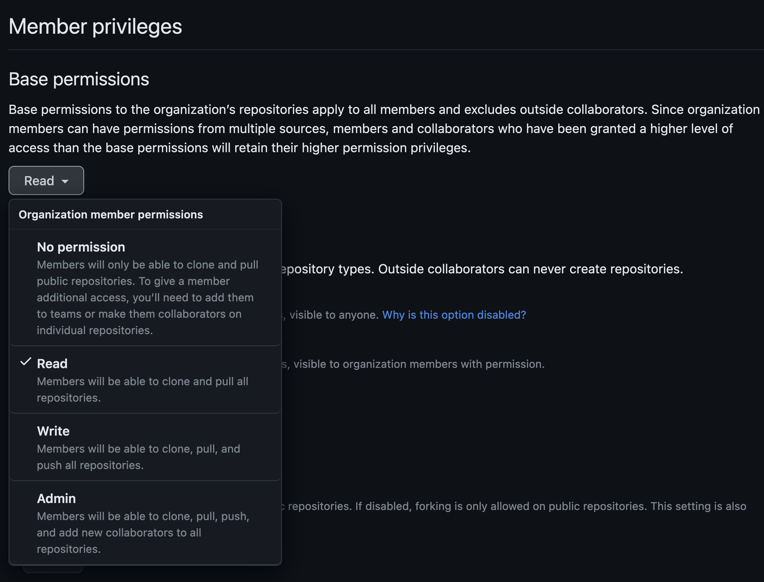 Selecting new permission level from base permissions drop-down