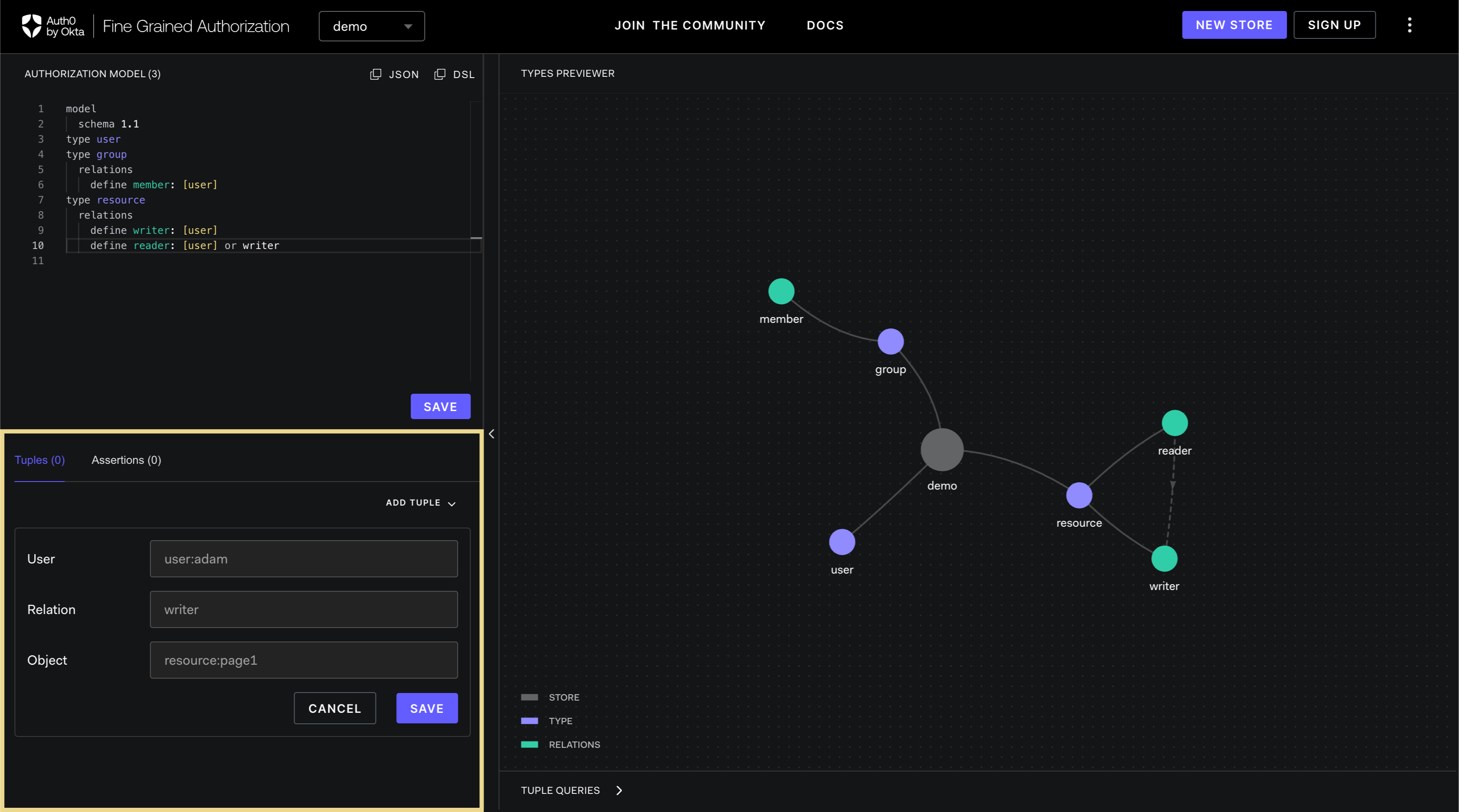 Image showing the  Playground add tuples screen