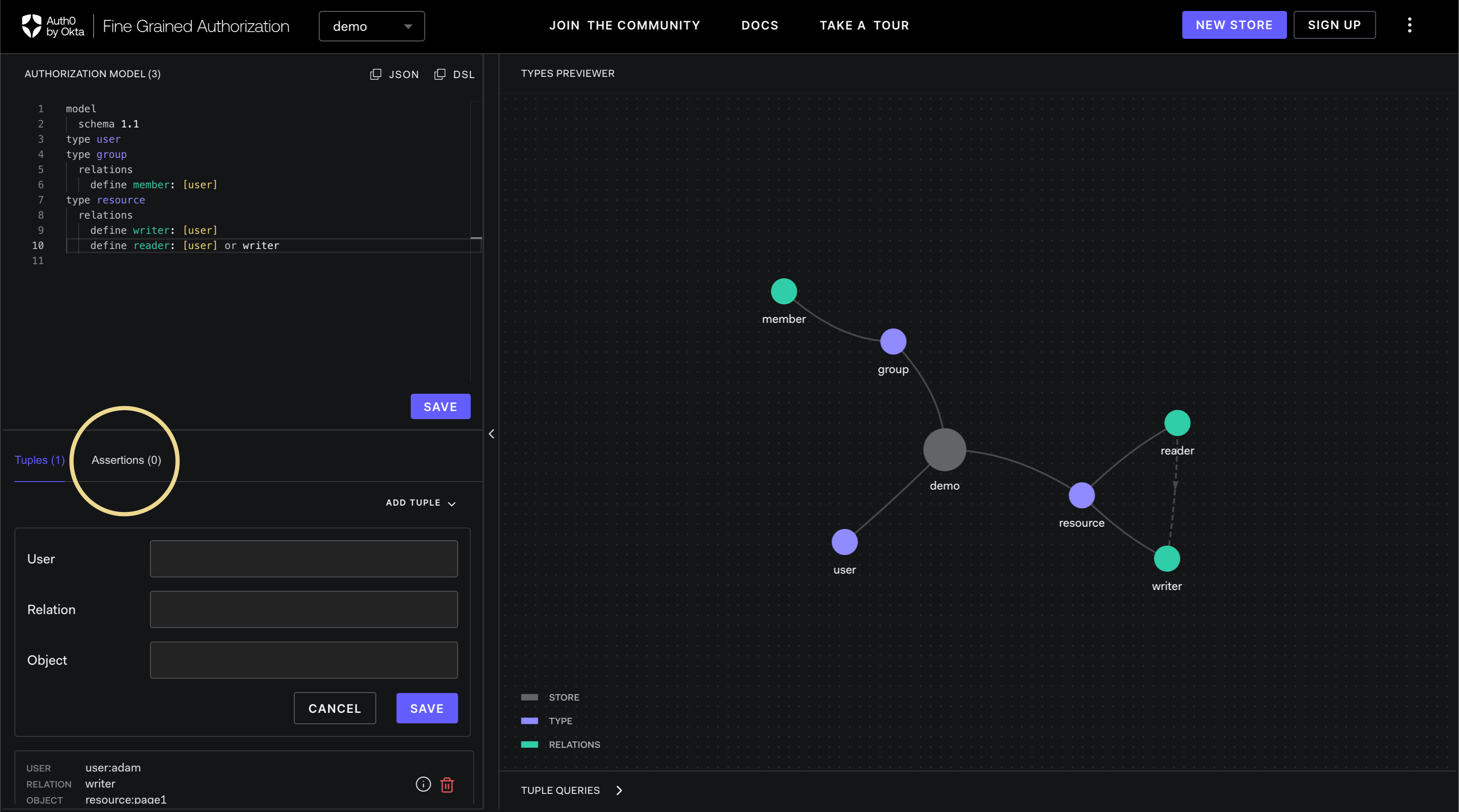 Image showing the  Playground assertions tab
