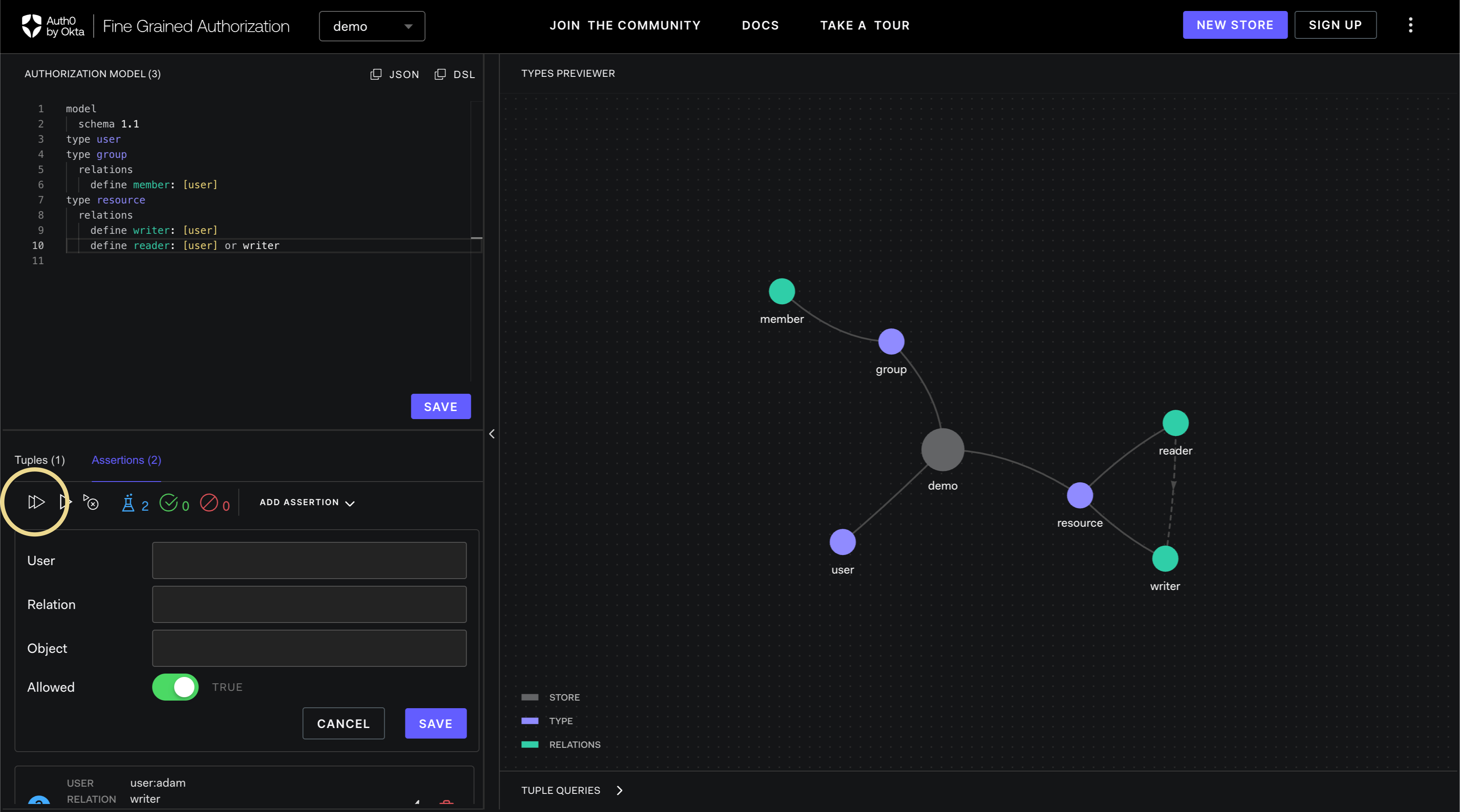 Image showing the  Playground assertion run all tests button