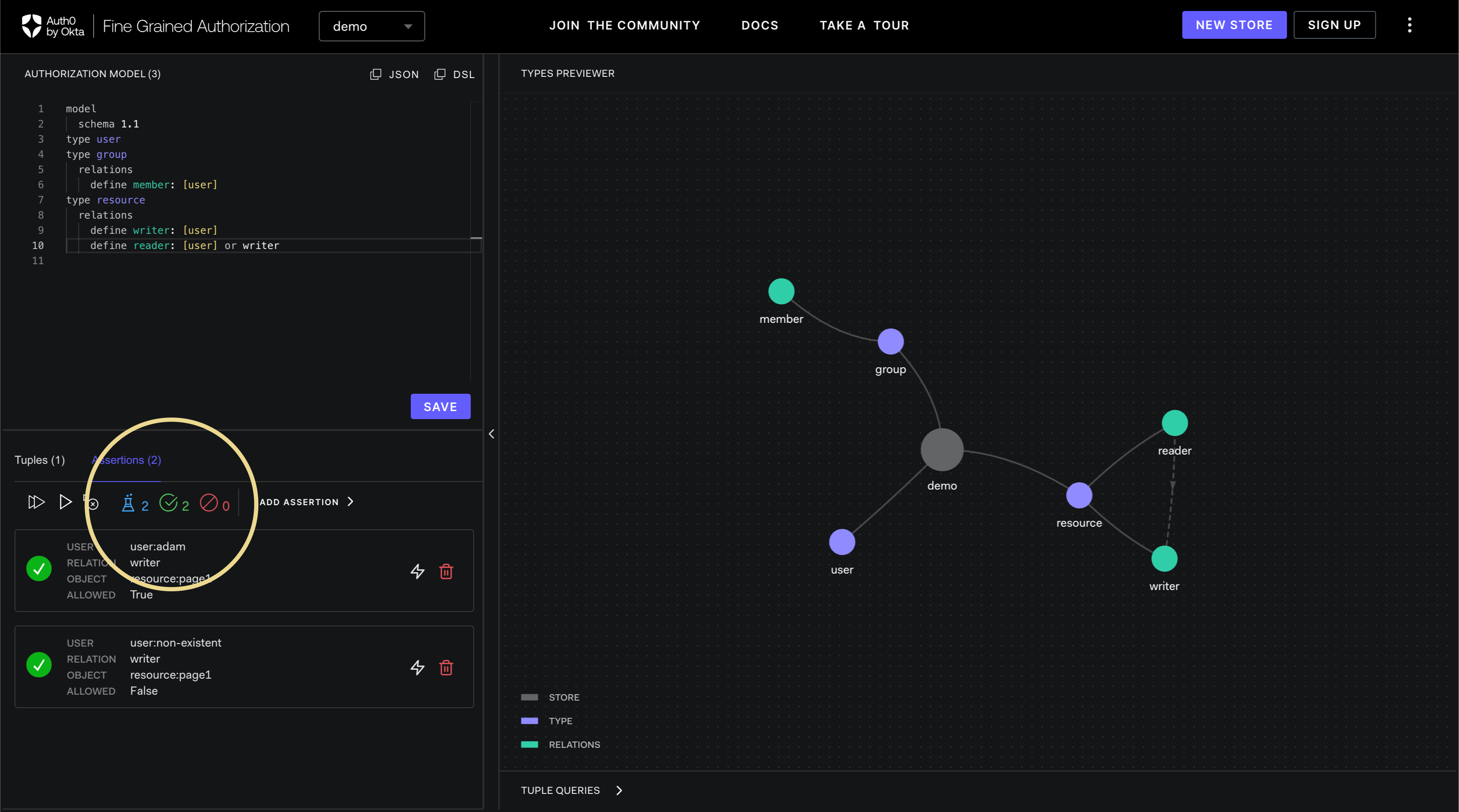 Image showing the  Playground assertion results